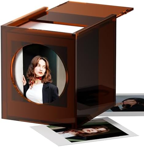 WINKINE Acrylic SQUARE Polaroid Frame & Photo Storage Box for Fujifilm Instax SQUARE SQ40/SQ1 Films, 3.39''x2.83'' Film Frame, Vintage Box with Sliding Lid, Amber, 1 Pack by WINKINE