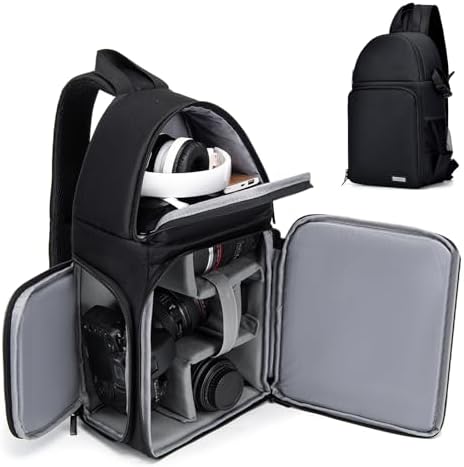 CADeN Camera Bag Sling Backpack for DSLR/SLR Mirrorless Camera Waterproof, Camera Case Compatible for Sony Canon Nikon Camera and Lens Tripod Accessories Black by CADeN