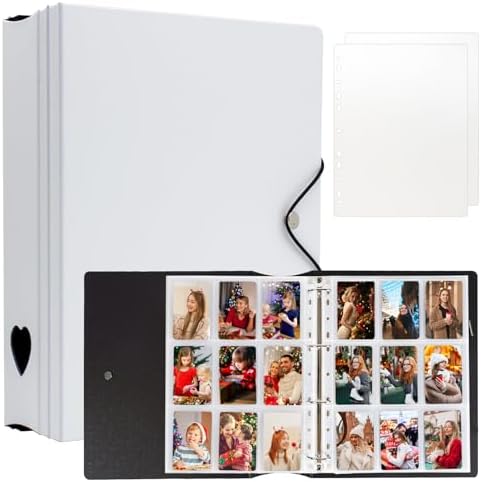 A4 Kpop Photocard Binder, 4 Ring Binder Photo Album for Fujifilm Instax Mini Camera Polaroid Printer Photo Film, 2x3 inch Kpop Photocard Holder Book with 25 Pages 9 Pocket (White) by Ablus