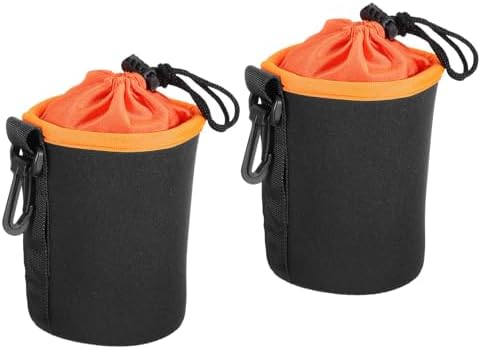 PATIKIL Camera Lens Bag, 2 Pcs 3.3" ID x 5.5" H Cylindrical Drawstring Lens Pouch with Thick Protective Neoprene, Lens Case for DSLR Camera Lens, Water Coffee Cups Black, Orange by PATIKIL