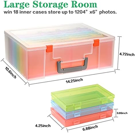 Photo Storage Box 4x6, 18 Inner Photo Case Large Photo Organizer Acid-Free Photo Box Storage Photo Keeper Photo Storage Case, Plastic Craft Storage Box for Photo Stickers Stamps Seeds (9 Colors) - Image 3