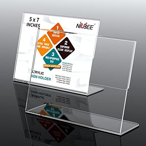 NIUBEE 5x7 Acrylic Sign Holder Horizontal L-Shape Menu Stand 6 Pack - Image 2