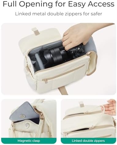 BAGSMART Small Camera Bag, DSLR Camera Case for Camera Lens & Accessories, Ultra-Light Compact Crossbody Camcorder Bags with Rain Cover/Tripod Straps, Camel - Image 4