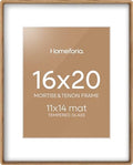 Homeforia 16x20 Mortise&Tenon Natural Oak Picture Frame, 11x14 Mat, Glass by Homeforia