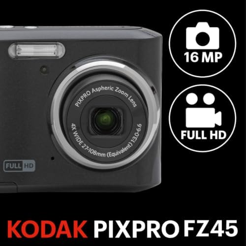 KODAK PIXPRO FZ45 16MP Compact Digital Camera, 4X Optical Zoom, AA, Black - Image 2