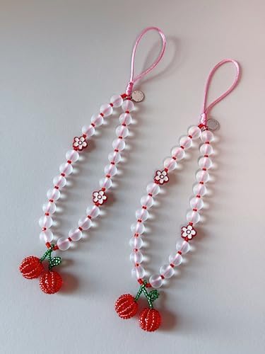 Drawwind Phone Charm Beaded Wristlet Strap Universal Cell Phone Lanyard Cute Bracelet Wrist Strap Beaded Chain String Handmade Accessories for Case Camera Bags (Cherry Crush) - Image 6