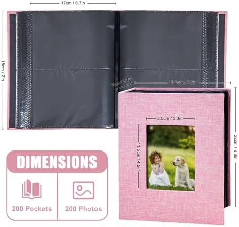 Photo Album 4x6 with 200 Pockets, Slip-in Picture Albums, Linen Cover Memory Book with Front Window, Black Page Vertical Photo Book for Wedding, Family, Anniversary, Baby, Vacation(Pink) - Image 6