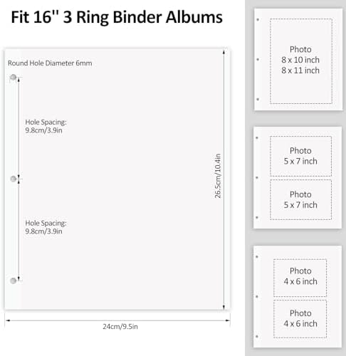 Zesthouse Photo Album Refill Pages for 3 Ring (10 Pack), 16 in Photo Albums Self Adhesive Pages Holds 8x10 5x7 4x6 2x3 Photos or Recipe Cards - Image 2