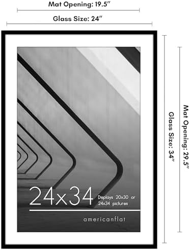 Americanflat 24x34 Poster Frame - Matted to 20x30 - Slim Molding - Black - Image 2