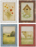 4x6 Rustic Farmhouse Picture Frames with Vintage Prints, Set of 4 by PUTHIAC