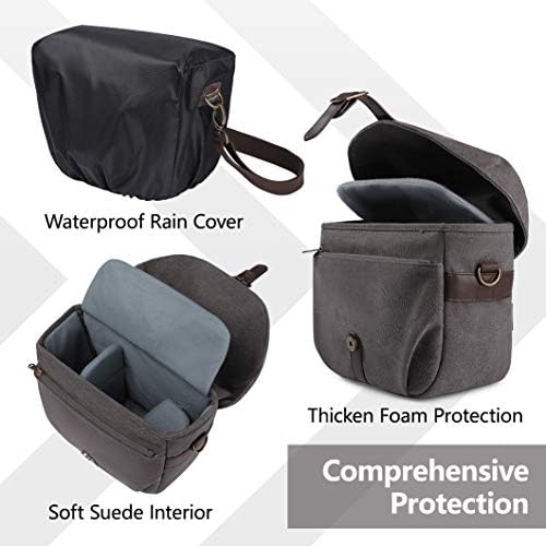 BAGSMART Canvas Crossbody Camera Bag with Rain Cover for Women Men, Gray - Image 4