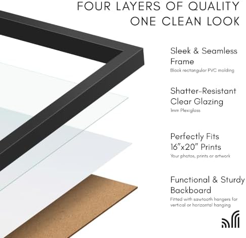 Americanflat 16x20 Picture Frame with Polished Plexiglass - Streamline Collection - Thin Border Picture Frame for Wall Display - Hanging Hardware Included - Black - Image 5