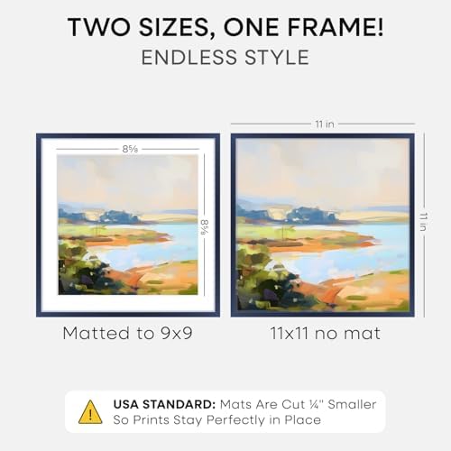 Homeforia 11x11 Blue Picture Frame, High-End Metal, 9x9 Mat, Glass - Image 2