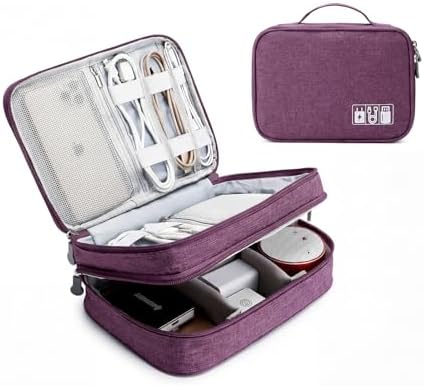Lanola Travel Cable Organizer Bag, Electronic Accessories Case Portable Double Layer Cable Storage Bag for Cord, Charger, Flash Drive, Phone, SD Card,Personal Items - (Purple) by Lanola