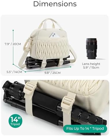 BAGSMART Camera Sling Bag, Portable Small Camera Bags for Photographers with Tripod Holder, Waterproof DSLR/SLR/Cute Camera Case for Women with Rain Cover, Compatible with Sony Canon Nikon, Beige - Image 6