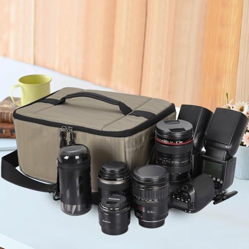 Koolertron Dslr Camera Insert Bag Purse Universal Liner Lens Pouch Partition Protective Cover Waterproof Sleeve for Cannon/Nikon/Sony (Khaki) - Image 4
