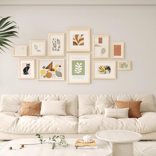 Egofine 4x6 Picture Frames Set of 4, Made of Solid Wood Covered by Plexiglass 3x4.5 and 3.5x5 with Mat or 4x6 without Mat, for Table Top Display and Wall Mounting Photo Frame, Oak Wood - Image 6