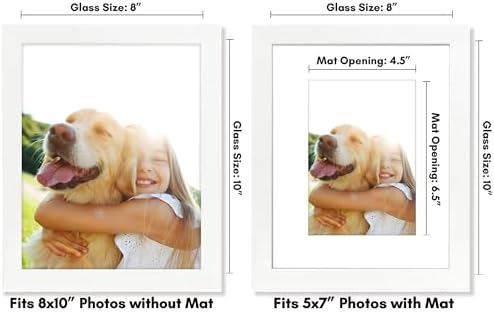 Americanflat 8x10 Picture Frame with Shatter-Resistant Glass - Use as 5x7 Frame with Mat or Display 8x10 Photo Without Mat - Signature Collection - Picture Frames for Tabletop and Wall Display - White - Image 2