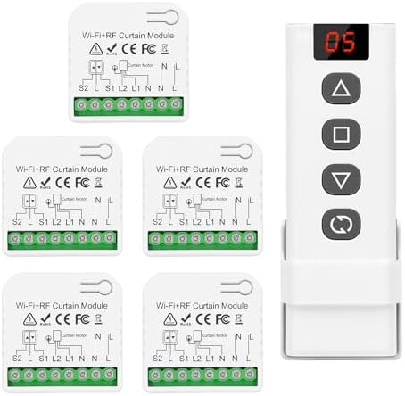 DieseRC 5pcs Wireless Smart Roller Shutter Controller with 1pcs RF Remote Control, Compatible with Google Home/Alexa APP Control and Manual Switch, Electric Motor WiFi Switch by DieseRC