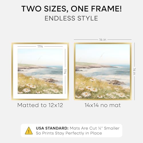 Homeforia 14x14 Gold Picture Frame, High-End Metal, 12x12 Mat, Glass - Image 2