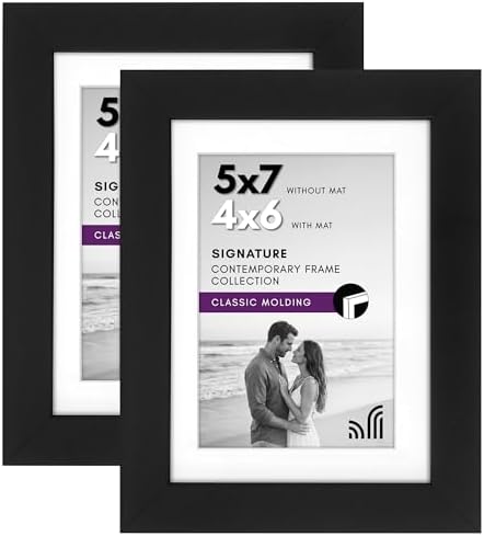 Americanflat 5x7 Picture Frame with Shatter-Resistant Glass - Set of 2 - Use as 4x6 Frame with Mat or Display 5x7 Photo Without Mat - Signature Collection - Picture Frames for Tabletop or Wall - Black by Americanflat