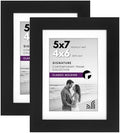 Americanflat 5x7 Picture Frame with Shatter-Resistant Glass - Set of 2 - Use as 4x6 Frame with Mat or Display 5x7 Photo Without Mat - Signature Collection - Picture Frames for Tabletop or Wall - Black by Americanflat