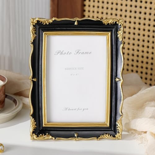 Cuspin 4x6 Picture Frame Black Gold Vintage Ornate Textured Resin Frame - Image 2