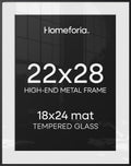Homeforia 22x28 Black Poster Frame, High-End Metal, 18x24 Mat, Glass by Homeforia