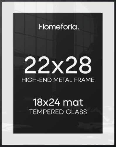 Homeforia 22x28 Black Poster Frame, High-End Metal, 18x24 Mat, Glass by Homeforia
