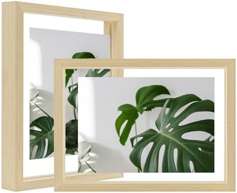 Egofine 6x8 Floating Frames Set of 2, Double Plexiglass Picture Frame, Made of Solid Wood Display Any Size Photo up to 6x8, Wall Mount or Tabletop Standing, Natural Wood by Egofine