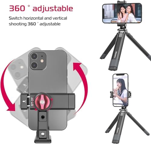 Metal Phone Tripod Mount 3 Cold Shoes & Arca Port, 360° Smartphone Tripod - Image 4