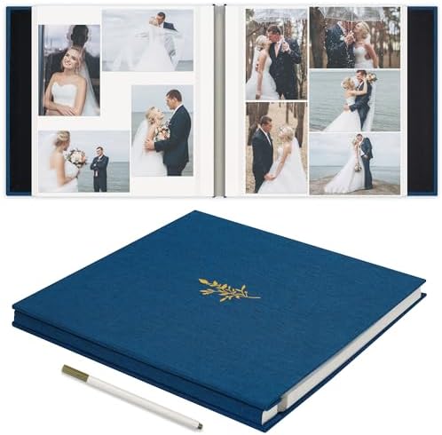 Self Adhesive Photo Album Linen Cover 60 Pages Navy Blue by Remowith