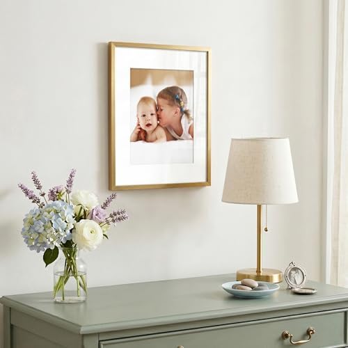 Americanflat 11x14 Picture Frame with Shatter-Resistant Glass - Use as 8x10 Frame with Mat or Display 11x14 Photo Without Mat - Streamline Collection - Thin Border Picture Frames for Wall - Gold - Image 5