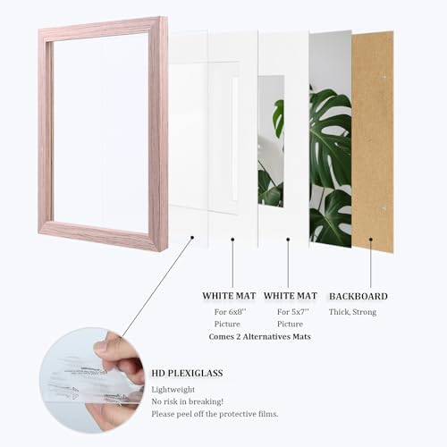 Egofine 9x12 Picture Frames Set of 4, Made of Solid Wood Covered by Plexiglass 5x7 and 6x8 with Mat or 9x12 without Mat, for Table Top Display and Wall Mounting Photo Frame Peach Pink - Image 4