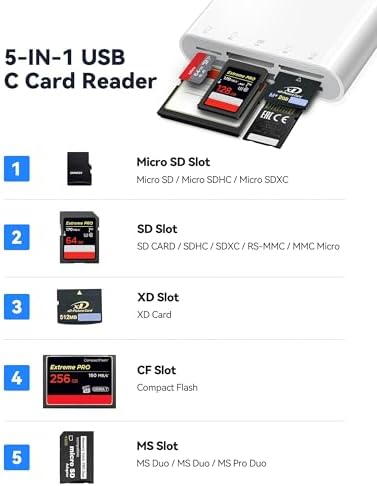 USB C SD Card Reader for iPhone 15 iPad Mac, xdgeLoad TypeC Memory Card Adapter with 5 Slots Supports SD MicroSD CF Compact Flash XD MS Memory Stick, Trail Camera Viewer Plug&Play - Image 2