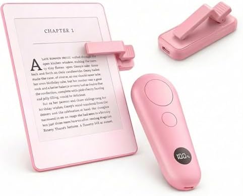 RF Remote Control Page Turner with Upgrade LCD Power Display, Wireless Reading Clicker for Kindle Paperwhite Kobo Oasis iPad, Phone Camera Remote Trigger, 36-Month Warranty (Pink) by Censisiy