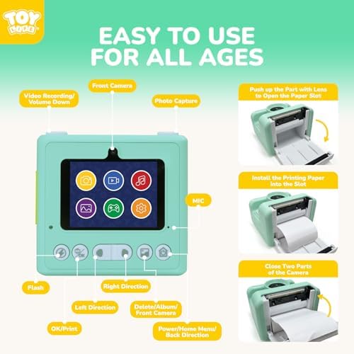 TOY Life Kids Instant Print Camera, 1080P, Ages 3-12, Teal - Image 6