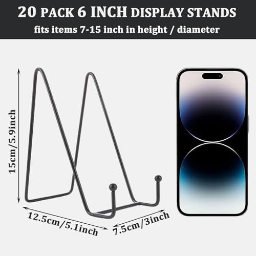 Acrux7 20 Pack Plate Stands for Display 6 Inch Easel Stand, Black Metal Photo Picture Stands, Small Plate Holders Display Stand for Displaying Decorative Plates, Platter, Book, Photo Easel (Black) - Image 2