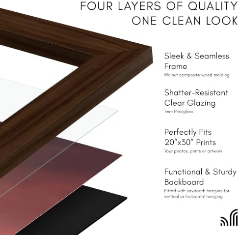 Americanflat 20x30 Poster Frame - Walnut Engineered Wood with Polished Plexiglass - Wide Picture Frame for Vertical or Horizontal Wall Display - Epic Collection - Walnut - Image 5