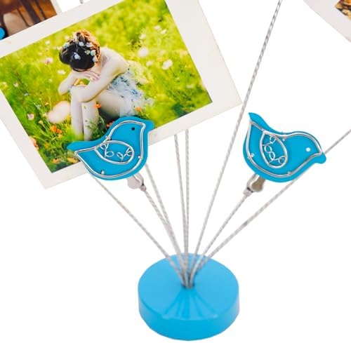 8-Branch Family Tree Picture Frame Holder, Card Photo Clips Holder Desk Stand for Memo Paper Note Photo Christmas Wedding Card Display (Blue Bird) - Image 3