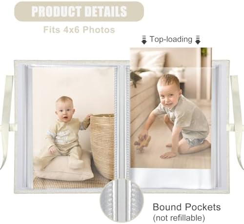 Photo Album 4x6 100 Pockets, Slip-in Picture Albums, Linen Cover Top Loader Vertical Pockets Albums for Baby, Kids Boy Girls, Wedding, Family, Anniversary, Beige - Image 3
