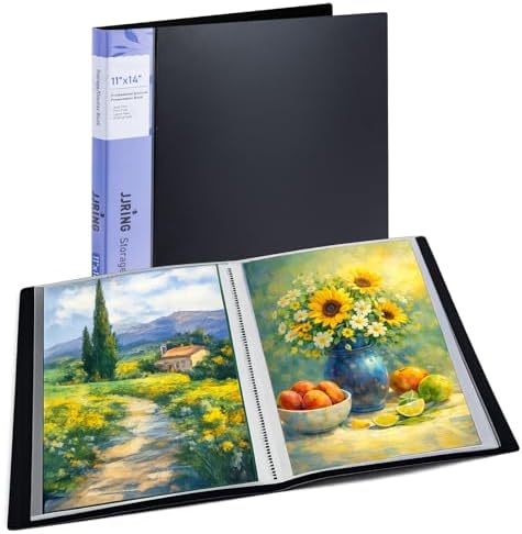 11x14 Black Art Portfolio Folder Displaying 48 Pages with Plastic Sleeves by JJRING
