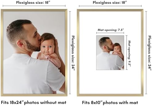Americanflat 18x24 Poster Frame - Matted to 8x10 - Slim Molding - Gold - Image 2