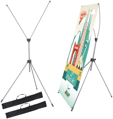 2 Pack Premium X-Frame Banner Stand Fits Any Banner Adjustable SIZE 23"x63" with Carrying Bag, Retractable Banner Stand That is Perfect for Trade, Show and Store Display, Banner Stands for Display by JACNITAD