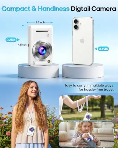 Digital Camera 4K Autofocus Vlogging Camera for Photography with 16X Zoom Anti Shake, 32GB Card, 48MP Compact Portable Point and Shoot Camera Gift for Kids Boys Girls Beginner（White） - Image 2