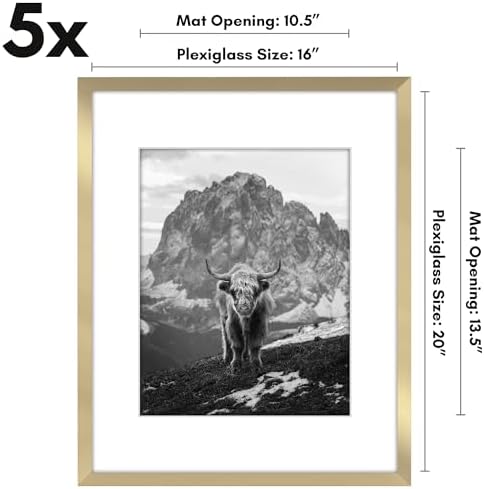 Americanflat 16x20 Poster Frame 5-Pack - Matted to 11x14 - Gold - Image 2