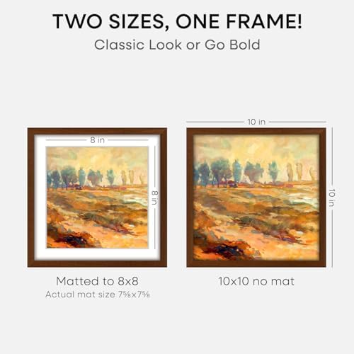 Homeforia 10x10 Brown Oak Picture Frame, High-End Wood, 8x8 Mat, Glass - Image 2