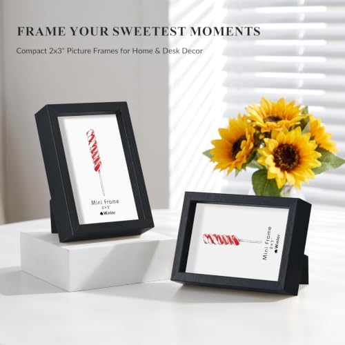 2x3 Mini Picture Frame Set of 6, FSC MDF Wood Small Photo Frame with Real Glass Front, Tiny Tabletop Display or Wall Decor for Wallet Size Photos, Mini Instant Prints & Small Photos, Black - Image 2