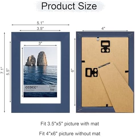 4x6 Picture Frame Set of 2, 4 x 6 Wood Photo Frames with Mat for 3.5x5, Natural Wooden Frame with Real Glass Cover for Wall and Tabletop Display,Blue - Image 5