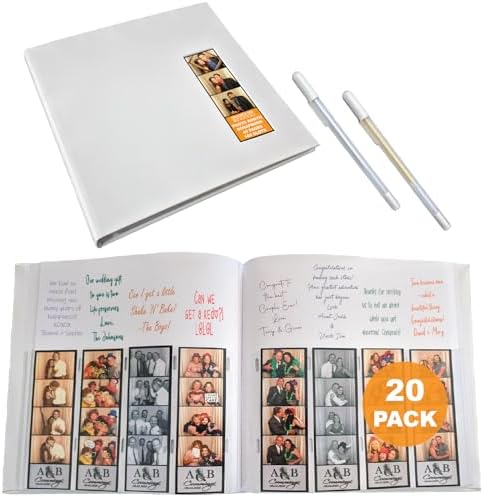 2x6 Strip Album, White Cover White Pages, 2 Gel Pens, 20pk by PhotoBoothNook